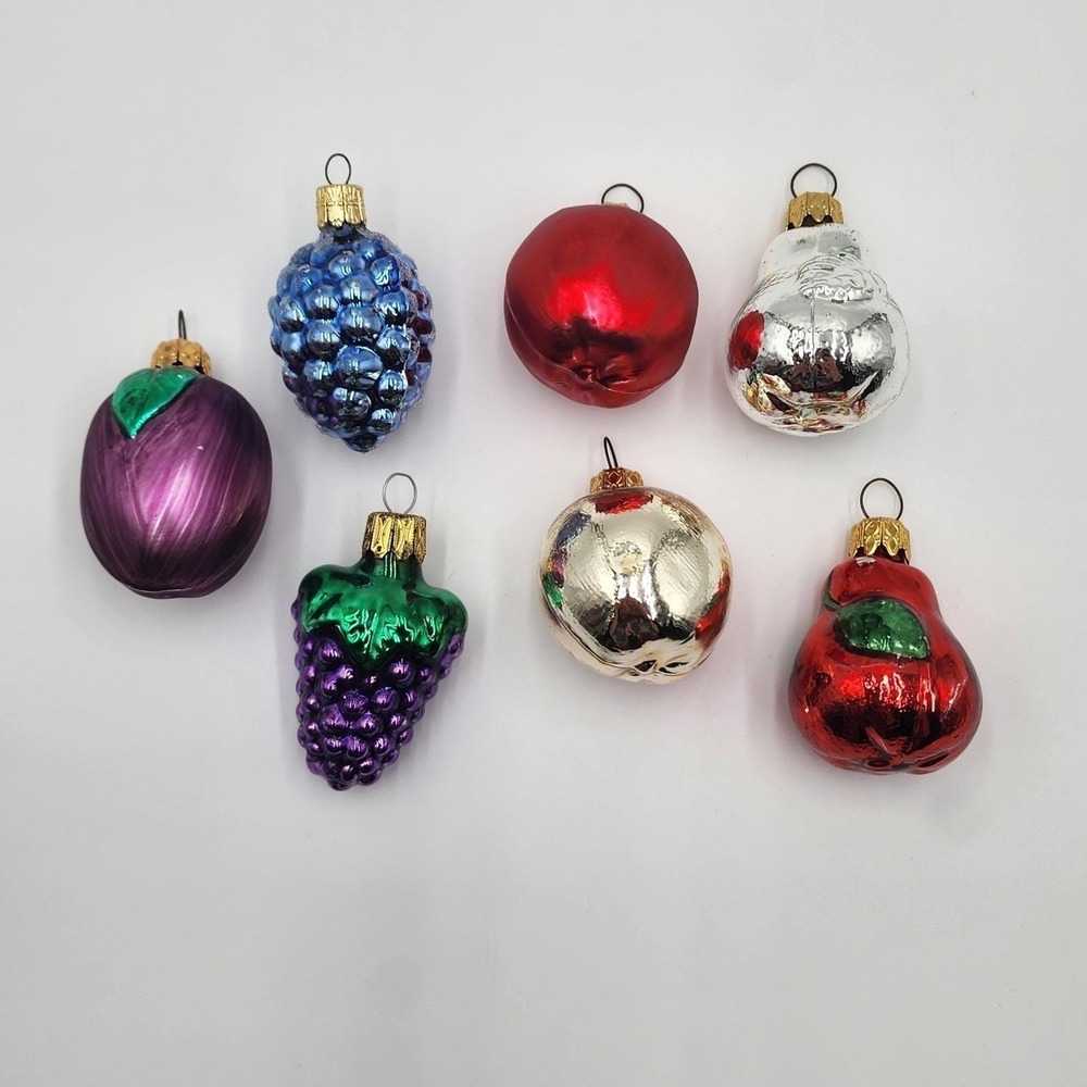 Vintage German Mercury Glass Fruit Christmas Ornaments Set of 7 Small 2-3 Inch